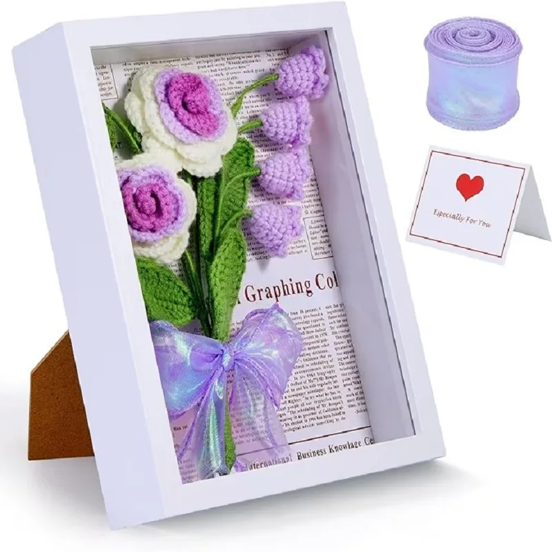 Crochet Kits for Beginners Crochet Kit Knitting Kit Crochet Photo Frame Bouquet Set for Beginners Adults DIY Craft Supplies