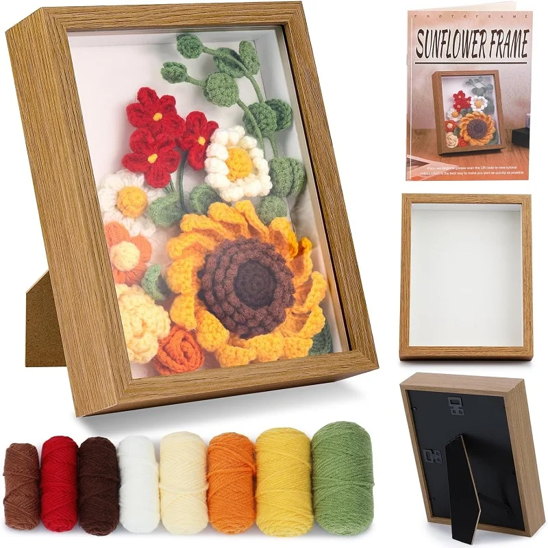 Crochet Kits for Beginners Crochet Kit Knitting Kit Crochet Photo Frame Bouquet Set for Beginners Adults DIY Craft Supplies