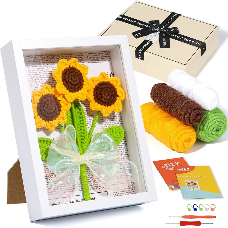 Crochet Kits for Beginners Crochet Kit Knitting Kit Crochet Photo Frame Bouquet Set for Beginners Adults DIY Craft Supplies