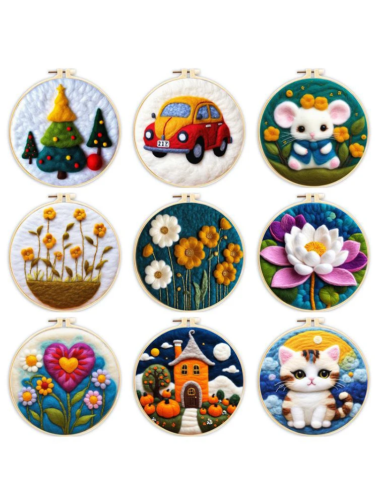 1 Pack Flowers Pattern Needle Felt Starter Kit For Adults Needle Felting Painting Supplies With Picture Frame For Home Crafts