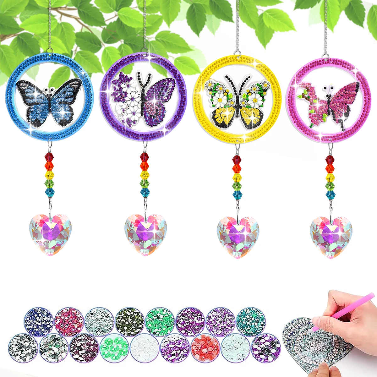 1pc/Set DIY Butterfly Diamond Art Sun Catchers Double Sided Wind Chimes with Crystal Diamond Painting Sun Catchers for Adults