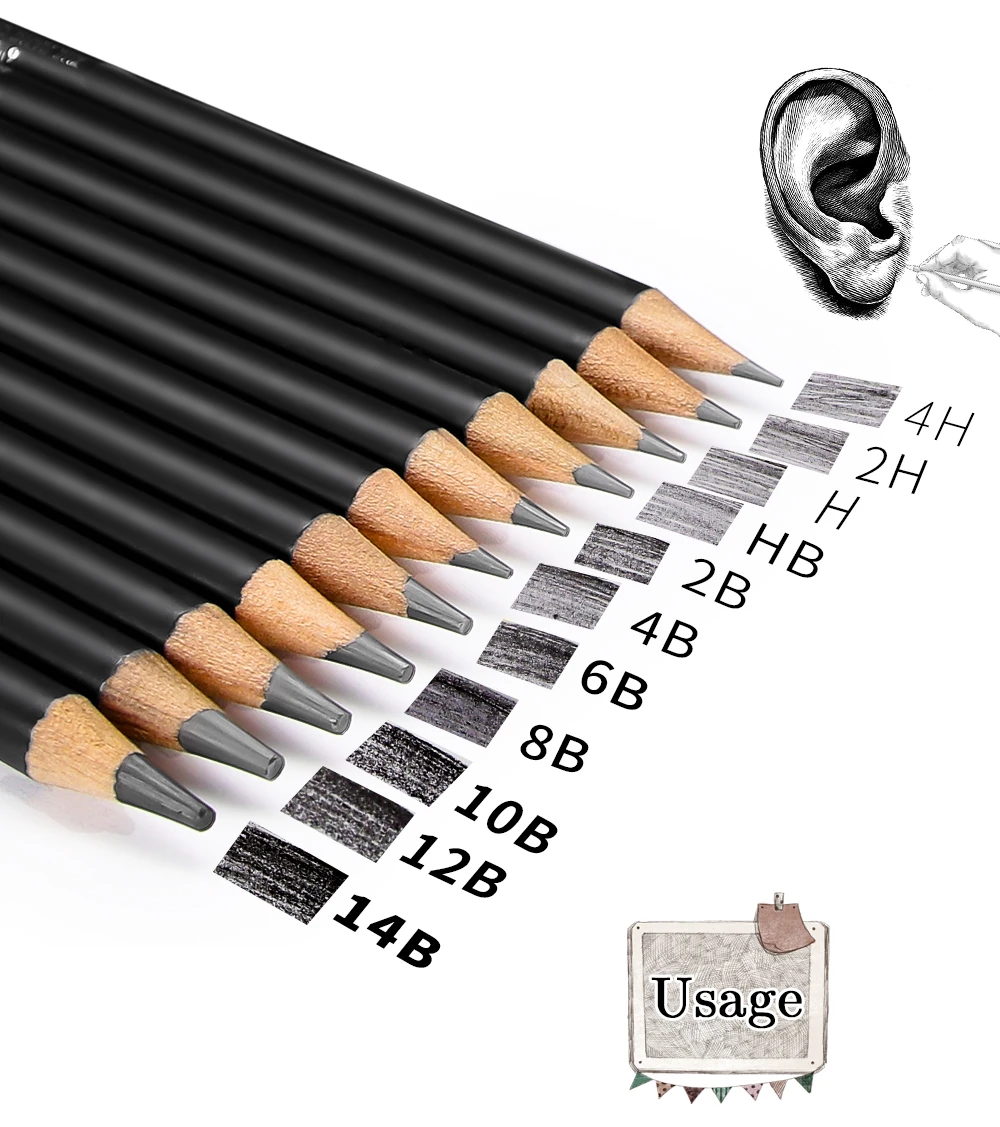 12 pcs/set Professional Sketch Drawing Pencil Set 4H 2H H HB 2B 4B 6B 8B 10B 12B 14B Painting Pencils Stationery Art Supplies