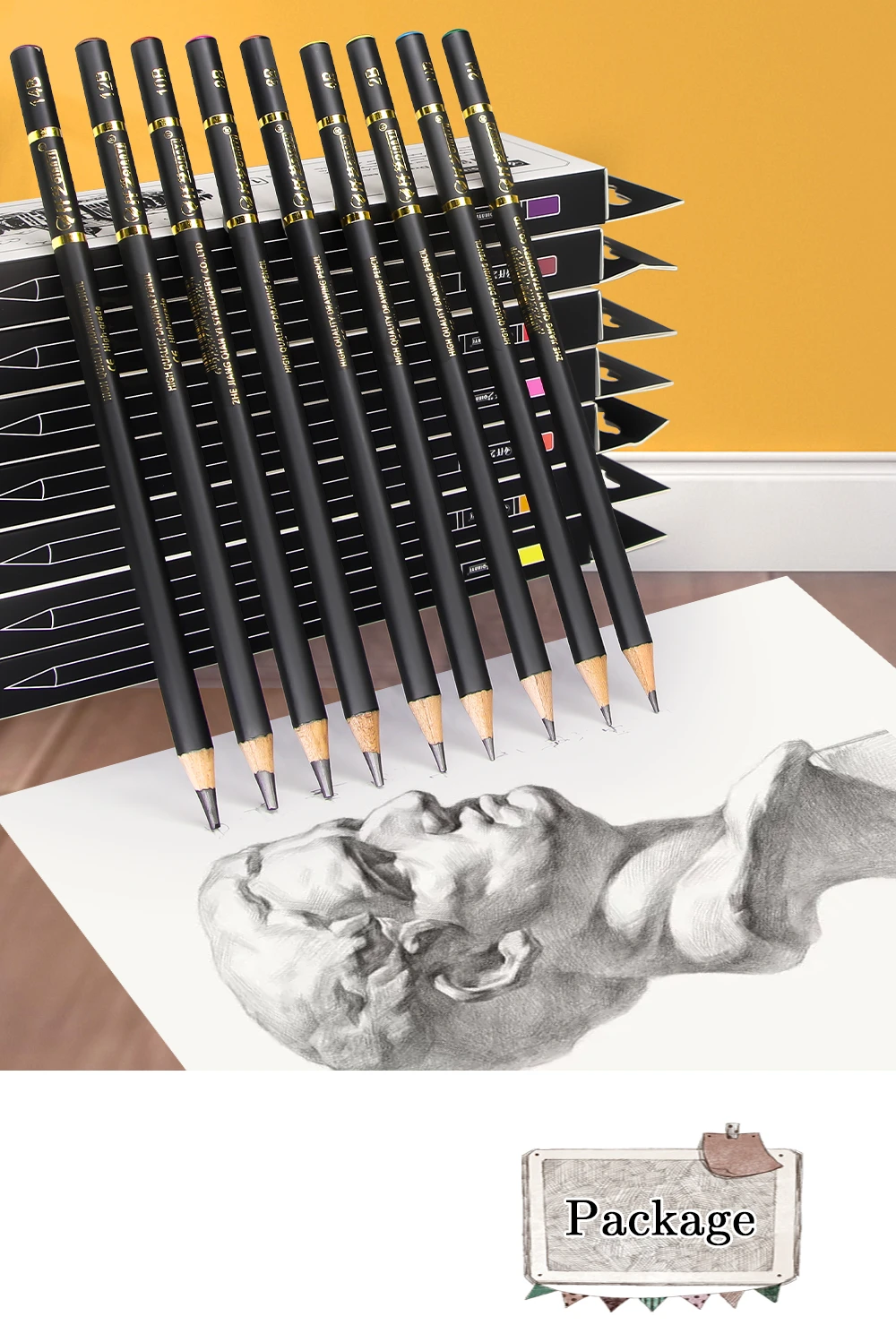 12 pcs/set Professional Sketch Drawing Pencil Set 4H 2H H HB 2B 4B 6B 8B 10B 12B 14B Painting Pencils Stationery Art Supplies