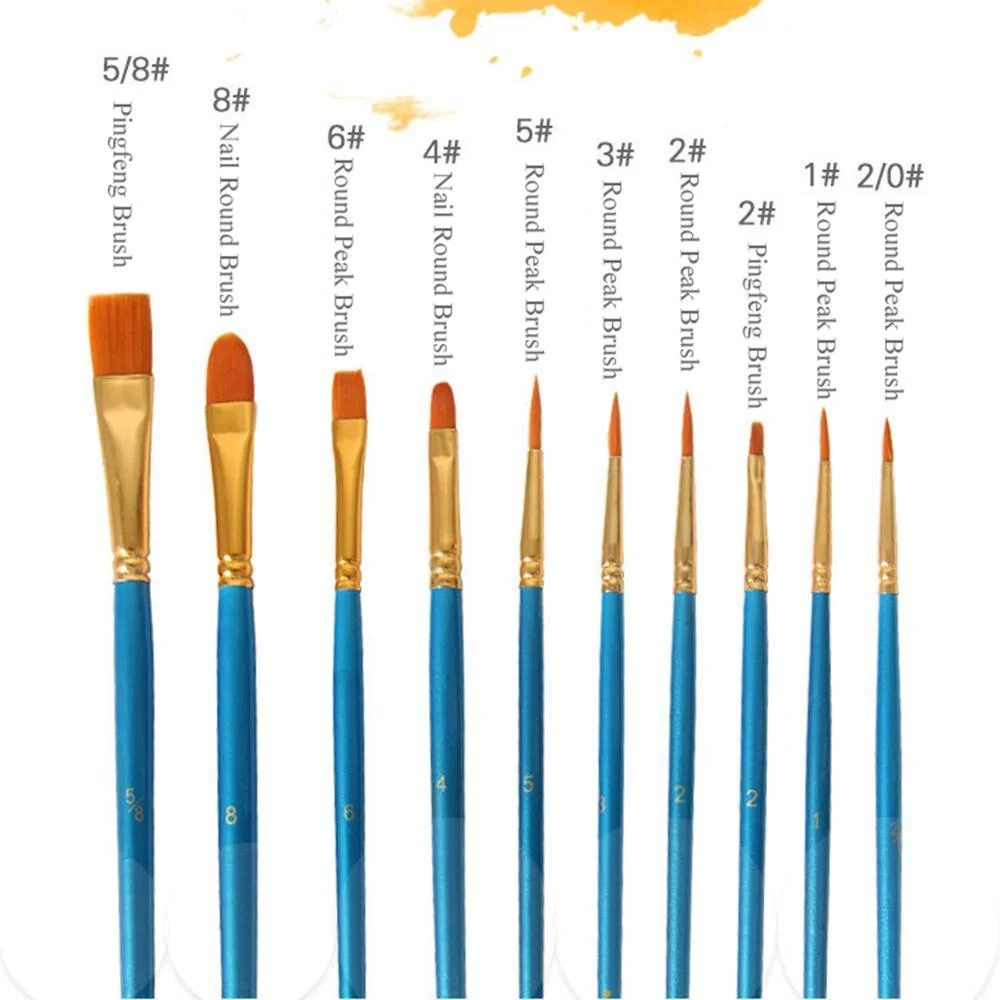 STONEGO 10Pcs/Bag Nylon Paint Brushes Set with Wooden Handles for Watercolor and Acrylic Painting Art Supplies and Stationery