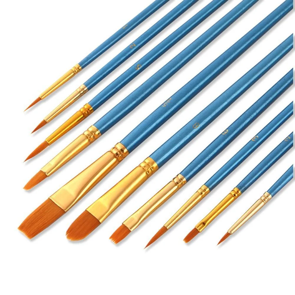 STONEGO 10Pcs/Bag Nylon Paint Brushes Set with Wooden Handles for Watercolor and Acrylic Painting Art Supplies and Stationery