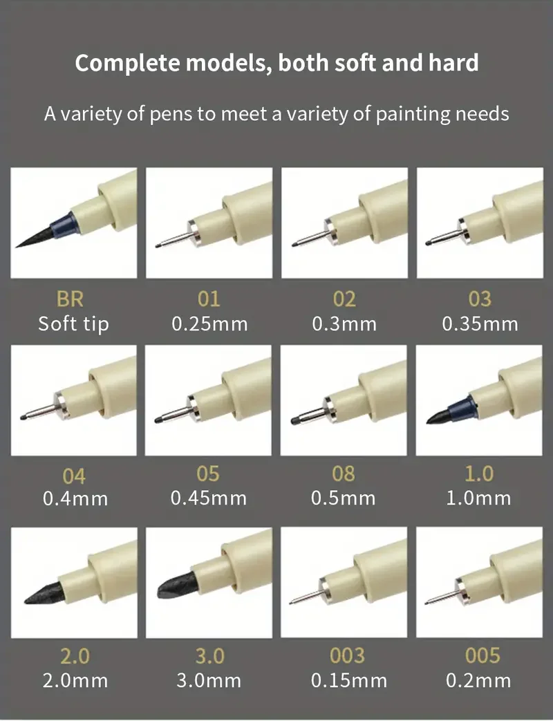 FineLine Pen Set Extra Fine Tip Sketching Marker Waterproof Drawing Tick Pens Painting Art Supplies for School Office Stationery