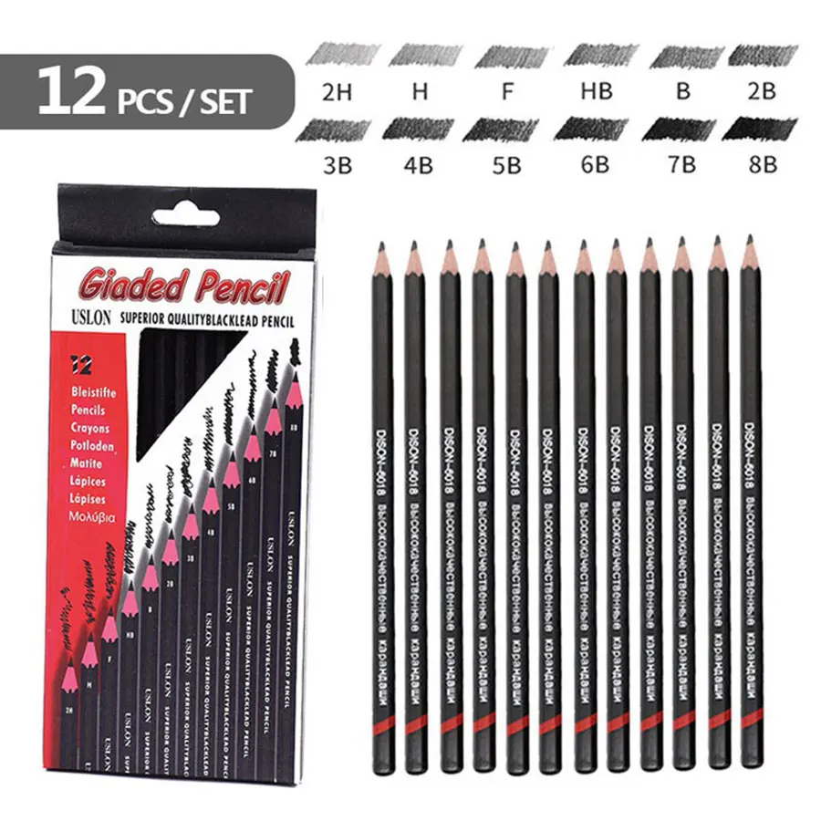 12pcs Professional sketch pencils graphite pencil set 6H-14B 12 PCS painting supplies Art School Writing supplies Stationery