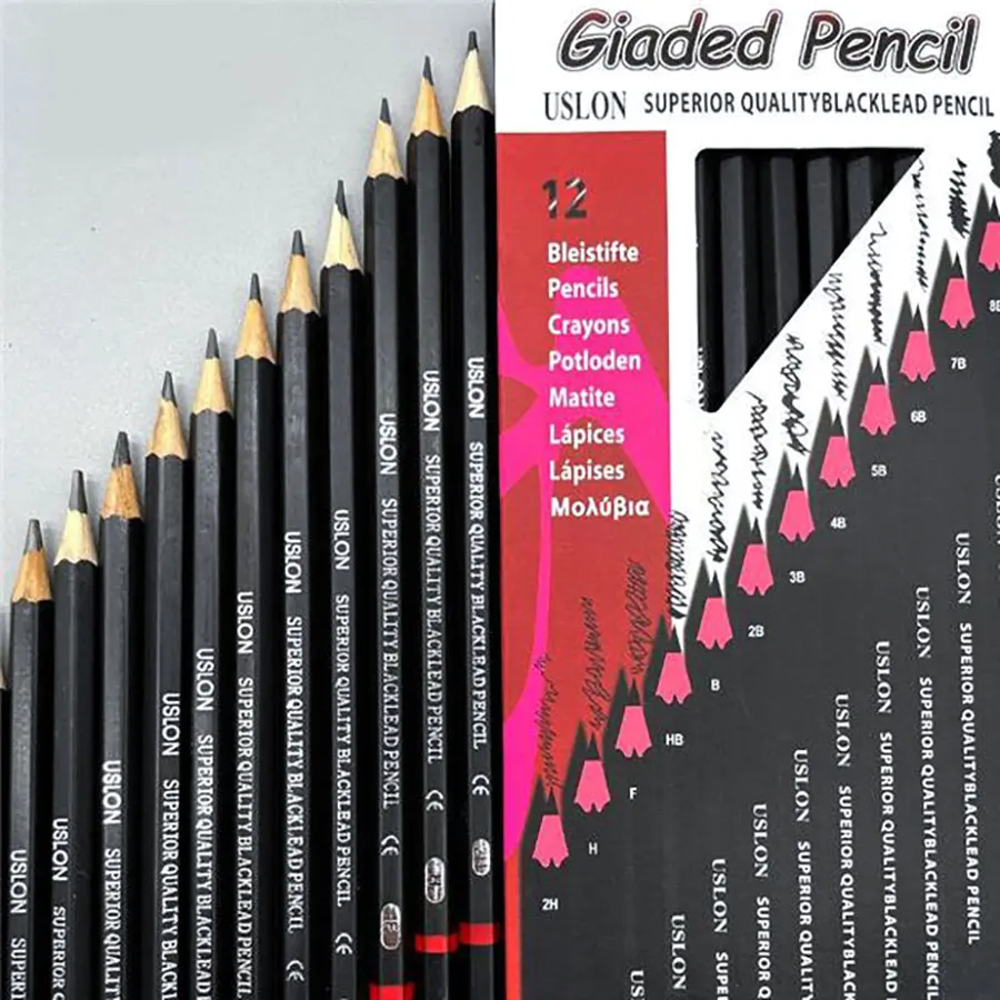 12pcs Professional sketch pencils graphite pencil set 6H-14B 12 PCS painting supplies Art School Writing supplies Stationery