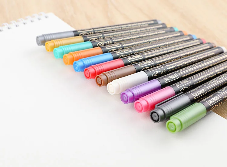 12/20 Colors Metallic Brush Marker Pen Set 2mm Water Based for Black Brown Card Wood Ceramic Glass Drawing pens School Supplies