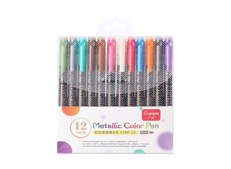 12/20 Colors Metallic Brush Marker Pen Set 2mm Water Based for Black Brown Card Wood Ceramic Glass Drawing pens School Supplies