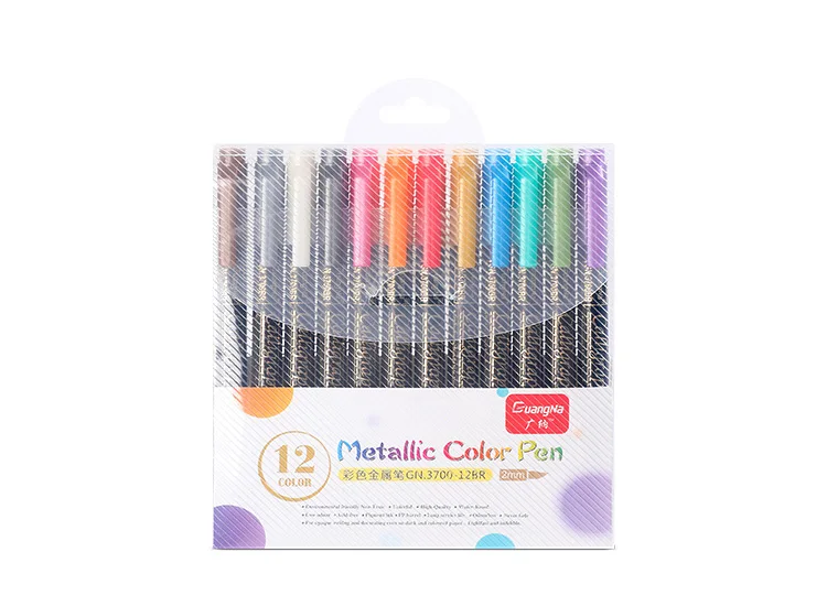 12/20 Colors Metallic Brush Marker Pen Set 2mm Water Based for Black Brown Card Wood Ceramic Glass Drawing pens School Supplies