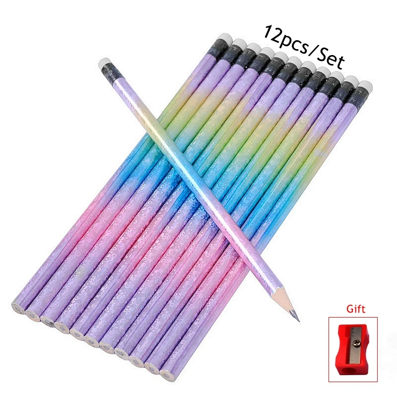 12PCS Starry Sky Rainbow Pencil HB Gradient Cute Pencils Colorful Drawing Pencil Set For Kids Student Sketching School Supplies