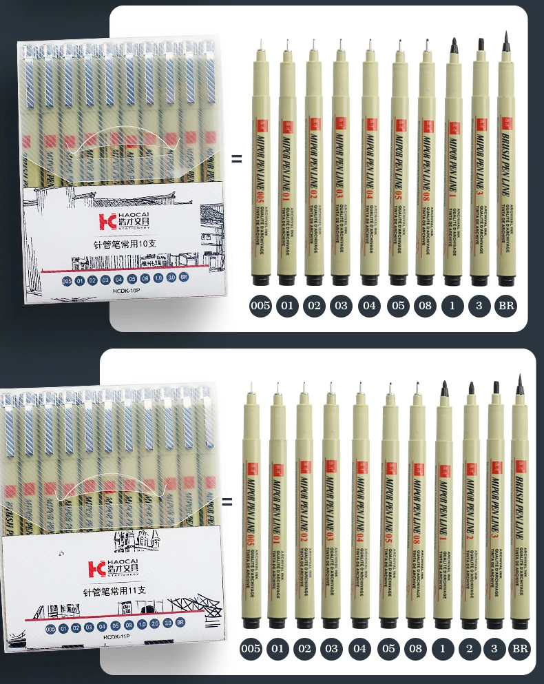 Pigma Micron Pen Set Pigment Liner Needle Soft Brush Drawing Pen lot 003 005 01 02 03 04 05 08 1 2 3 Art Markers Sketching Pen