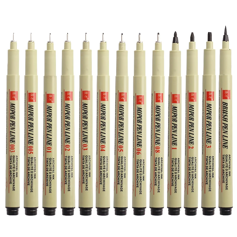 Pigma Micron Pen Set Pigment Liner Needle Soft Brush Drawing Pen lot 003 005 01 02 03 04 05 08 1 2 3 Art Markers Sketching Pen