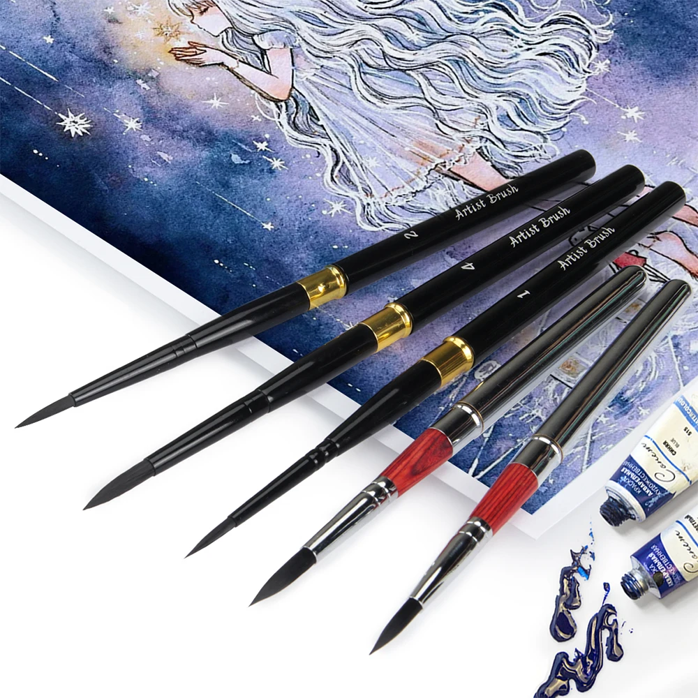 SeamiArt 6pcs/Set With Portable Pu Brush Bag DivIsible Short Holder Watercolor Journal Paint Brush for Art Supplies