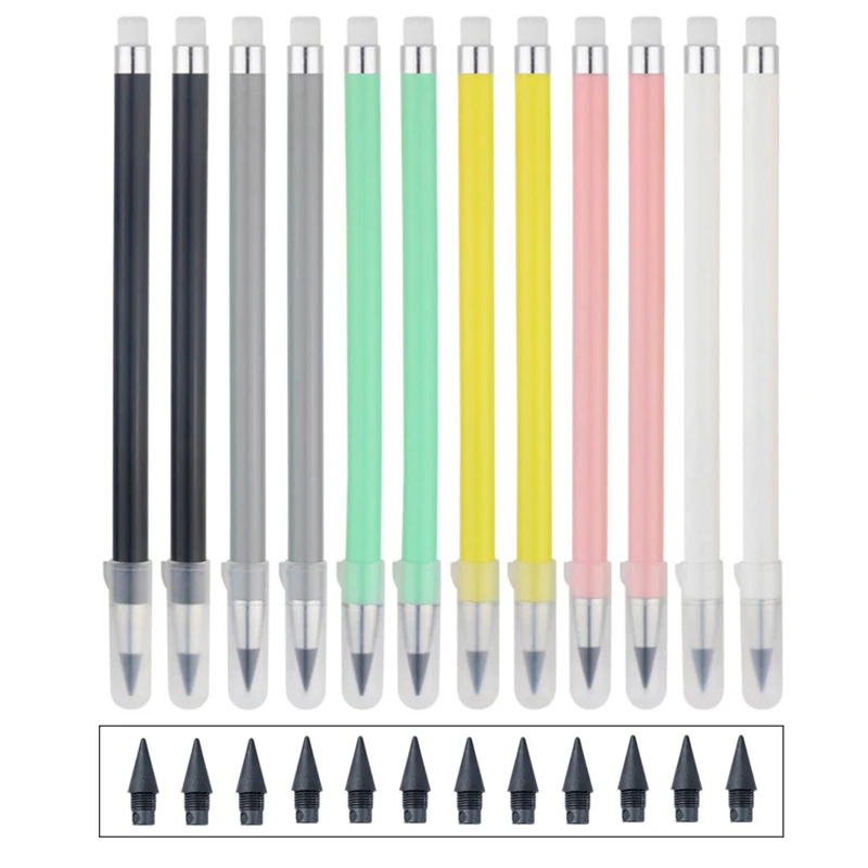 12 Color Pencil Set Cute Drawing Pencil Refill Unlimited Writing Pencils Eternal Erasable Pencil Pens for School Art Supplies