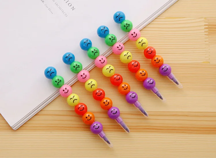 Lollipop Building Block Pencil Painting Cartoon Crayon Cute Smiley Graffiti Colors Pencils Non Sharpening Pencil School Supplies