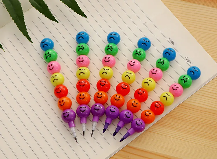 Lollipop Building Block Pencil Painting Cartoon Crayon Cute Smiley Graffiti Colors Pencils Non Sharpening Pencil School Supplies