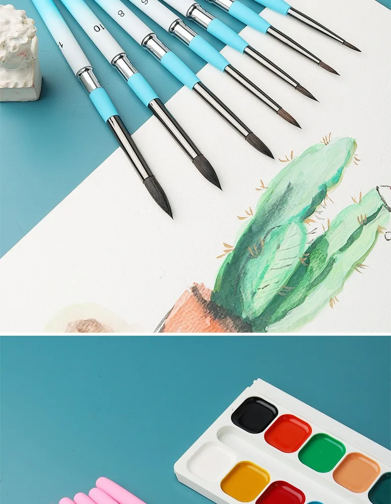 7PCS/Set Watercolor Brush Round Point Aluminum Penholder Squirrel Hair Paint Brush Sketching Painting Art Supplies Stationary