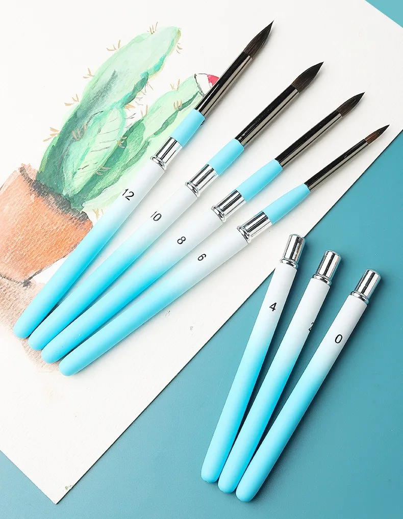 7PCS/Set Watercolor Brush Round Point Aluminum Penholder Squirrel Hair Paint Brush Sketching Painting Art Supplies Stationary