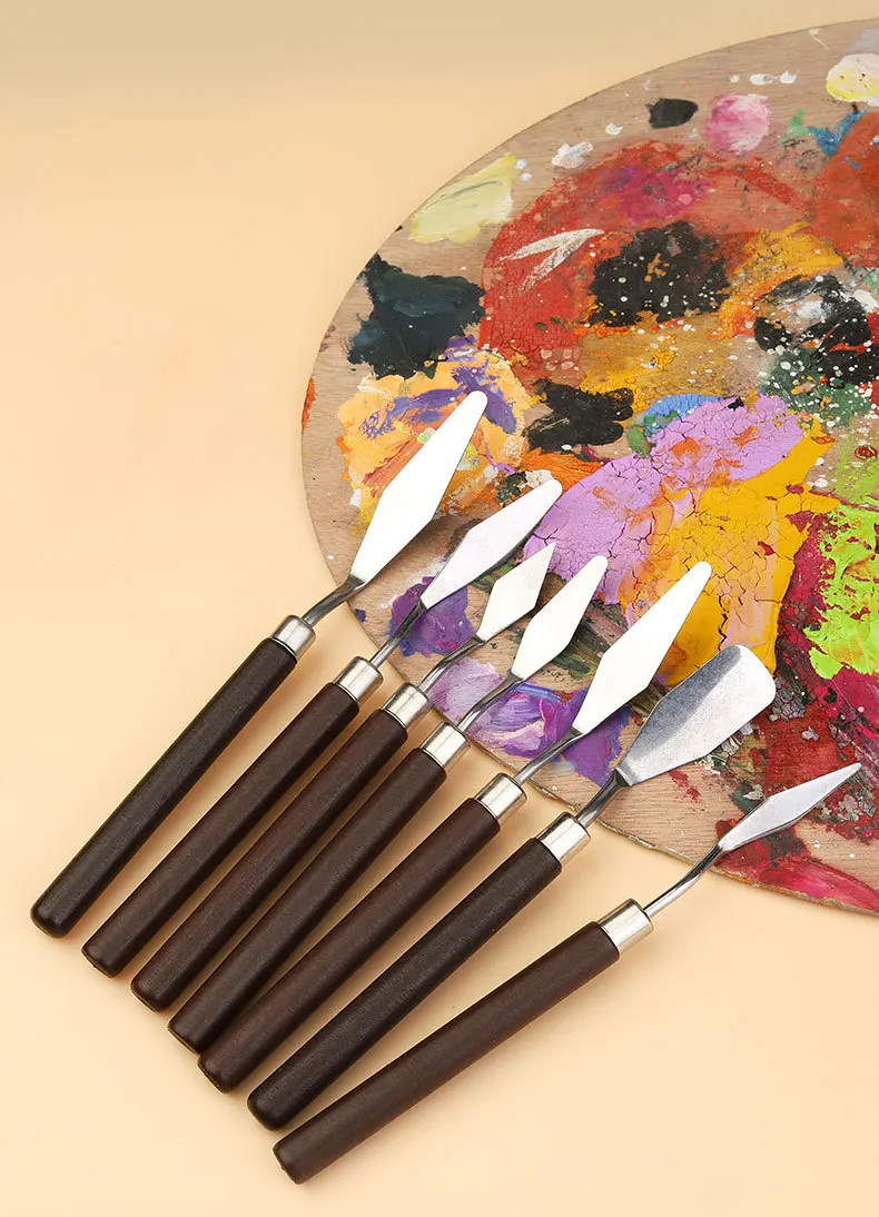 7Pcs/Set Stainless Steel Oil Painting Knives Artist Crafts Spatula Palette Knife Oil Painting Mixing Knife Scraper Art Tools