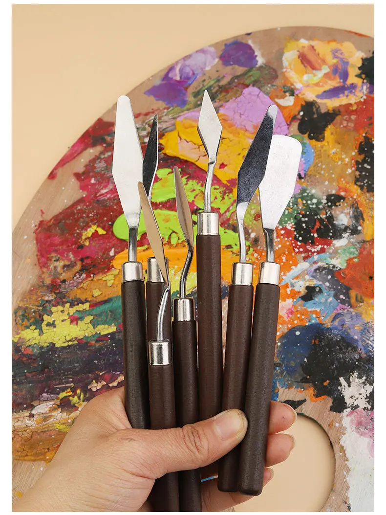 7Pcs/Set Stainless Steel Oil Painting Knives Artist Crafts Spatula Palette Knife Oil Painting Mixing Knife Scraper Art Tools