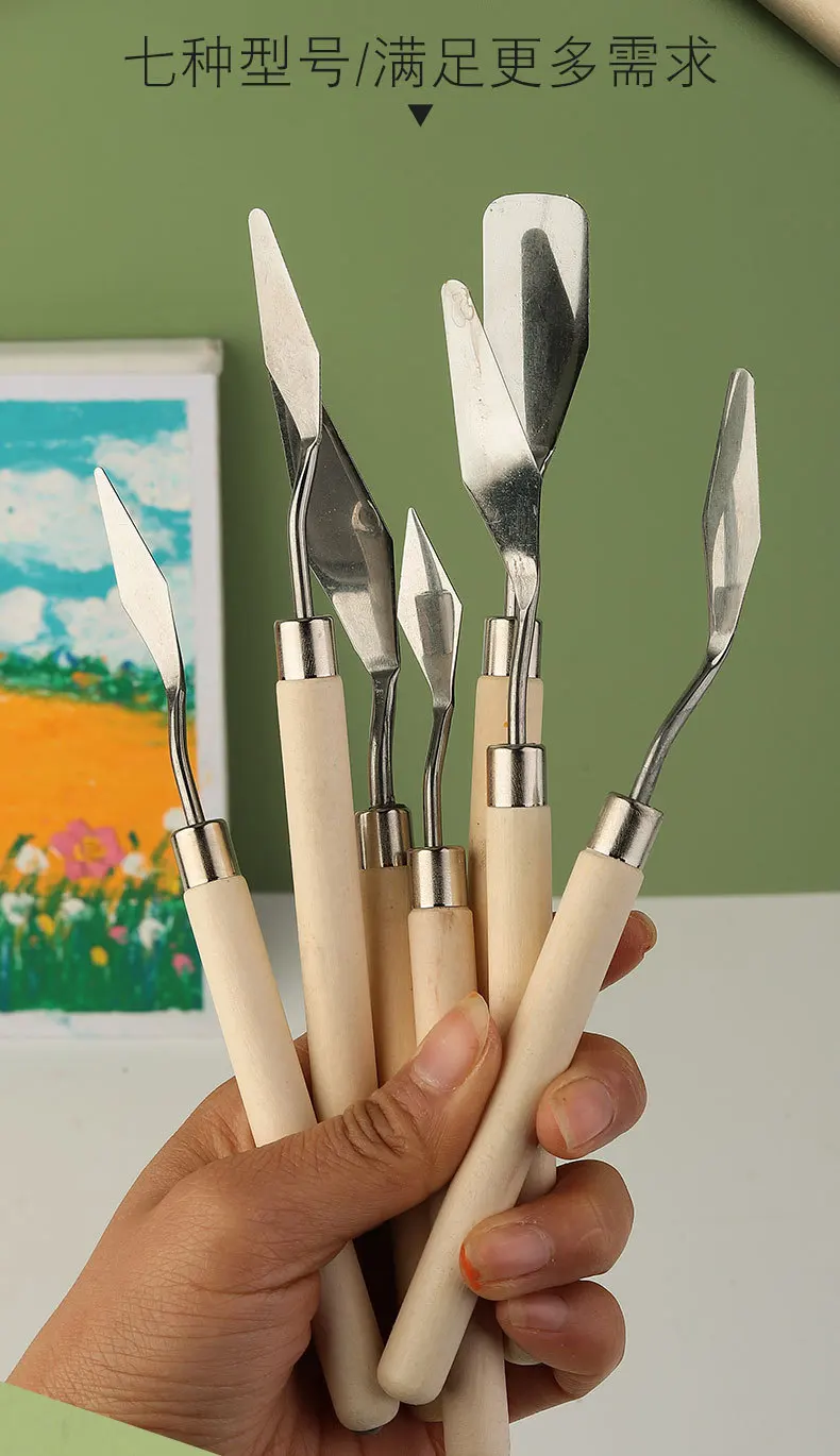 7Pcs/Set Stainless Steel Oil Painting Knives Artist Crafts Spatula Palette Knife Oil Painting Mixing Knife Scraper Art Tools