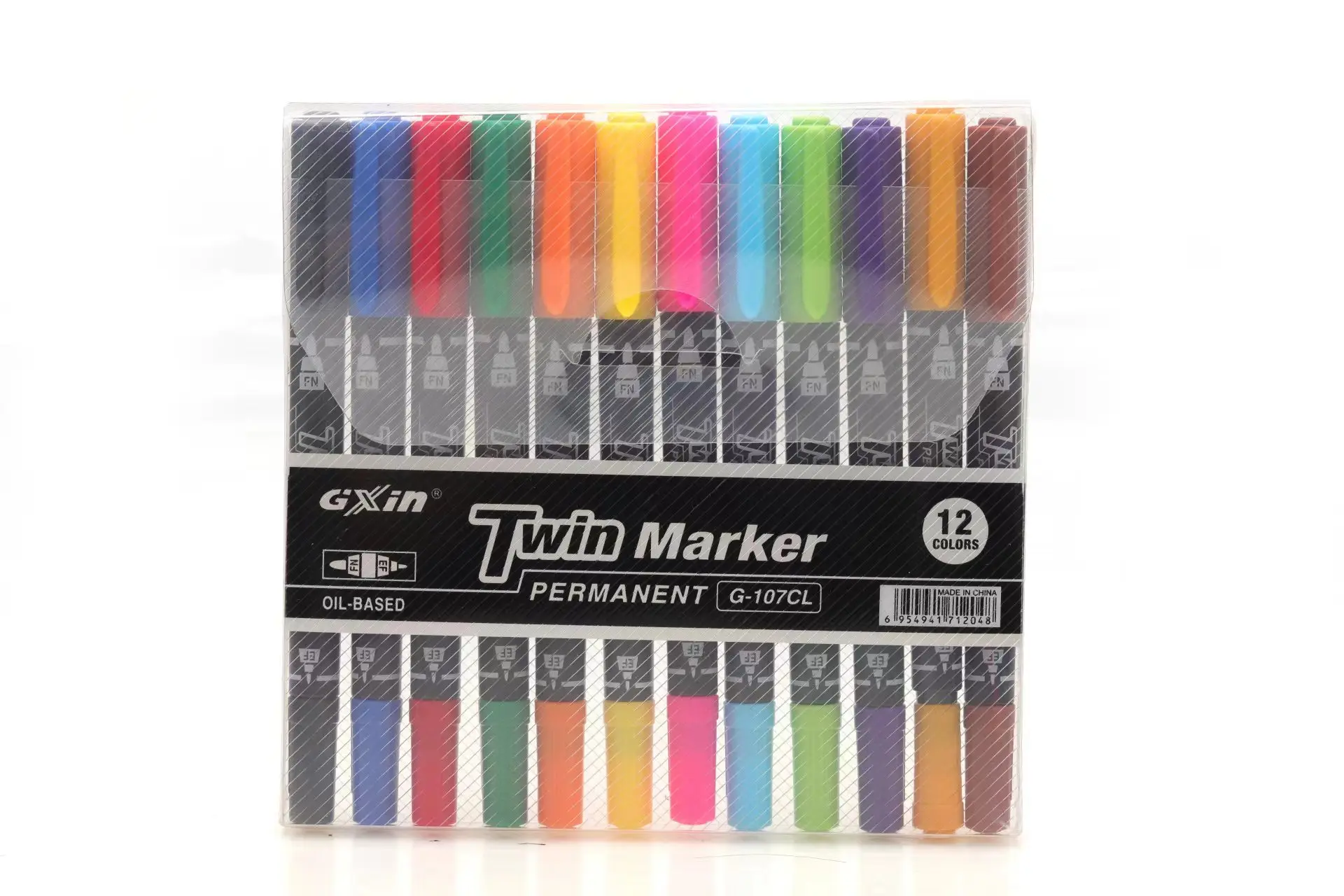 Gxin G-107 12PCS Colored Permanent Marker. Art Pens.Dual Tip.Waterproof.Practical Pen.Perfect For Industry School And Home.Color