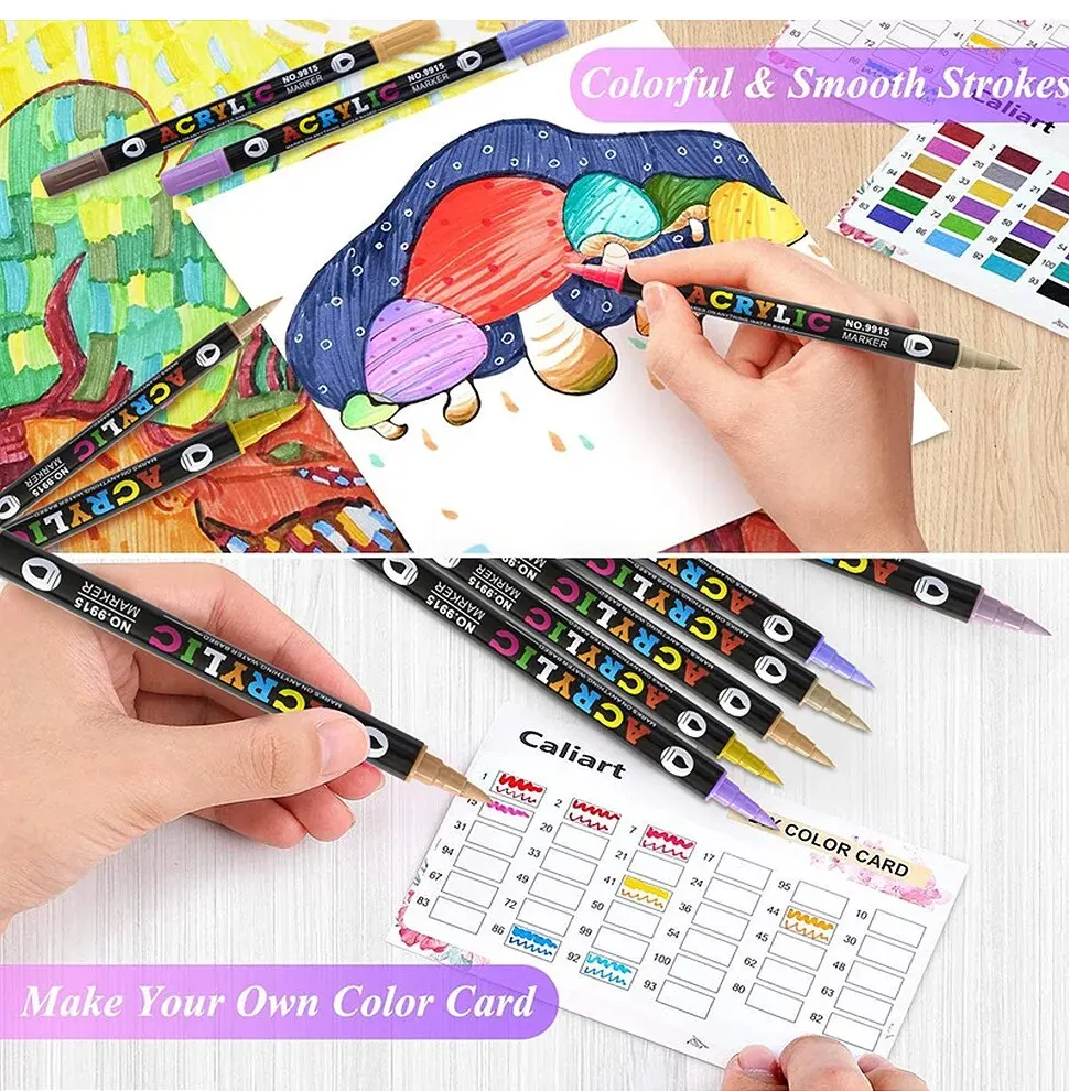 Double Headed Different Color Acrylic Marker Pen, Color Art Graffiti Pen, Waterproof, Opaque, Water-Based Soft Headed Pen