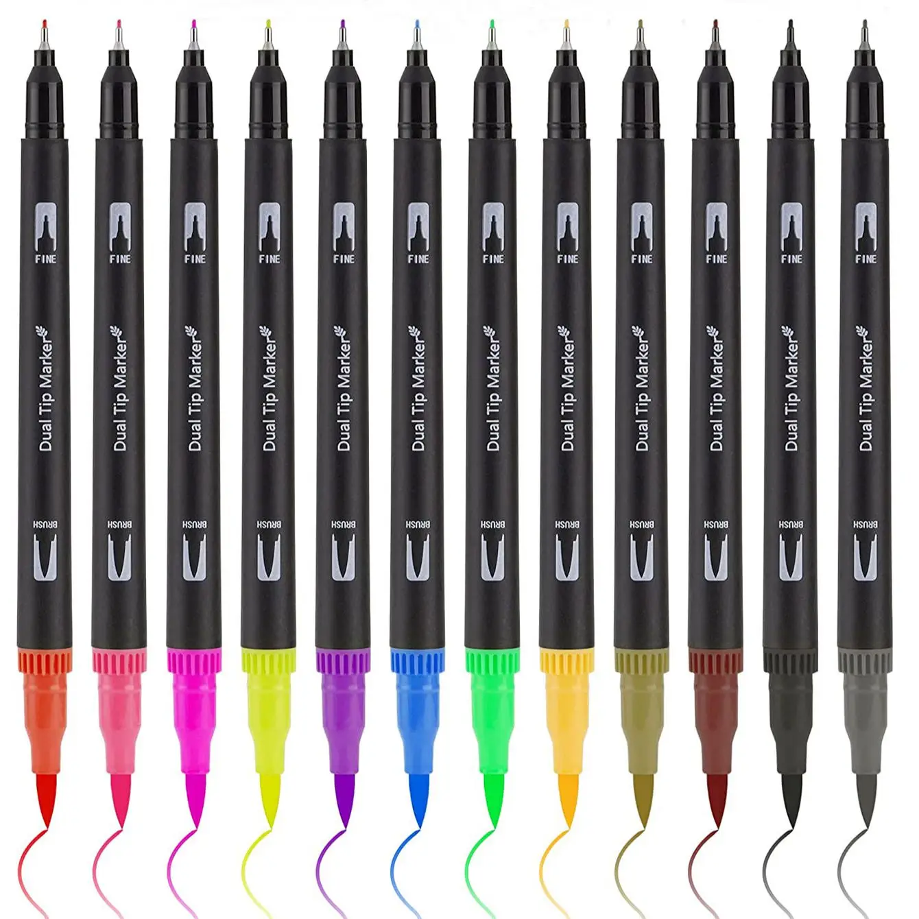 Bview Art 12 Coloring Brush and Fine Tip Art Marker Set Dual Brush Pens for Calligraphy, Drawing, Manga, Bullet Journal