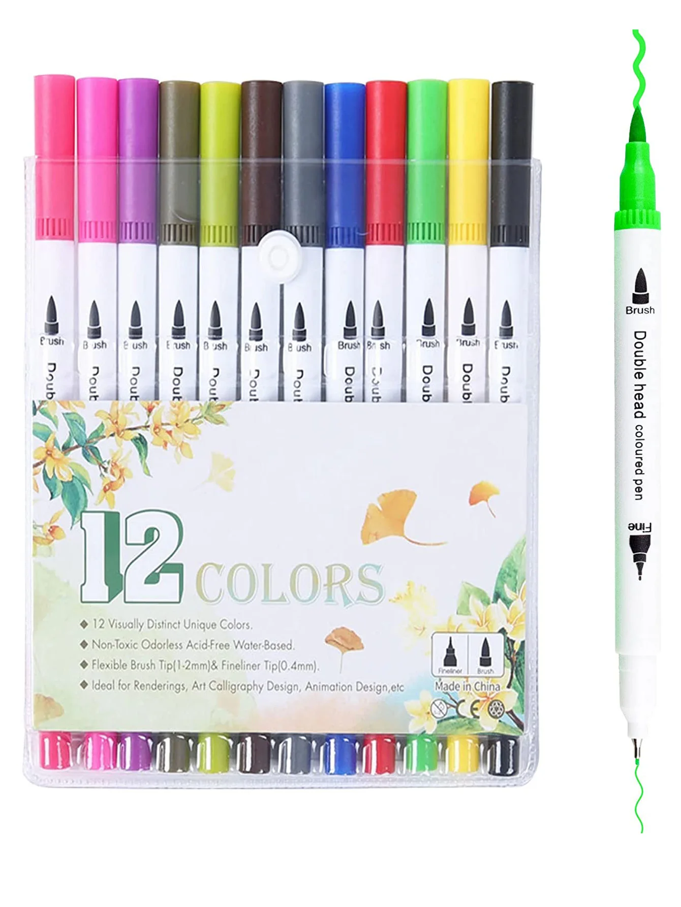 Bview Art 12 Coloring Brush and Fine Tip Art Marker Set Dual Brush Pens for Calligraphy, Drawing, Manga, Bullet Journal