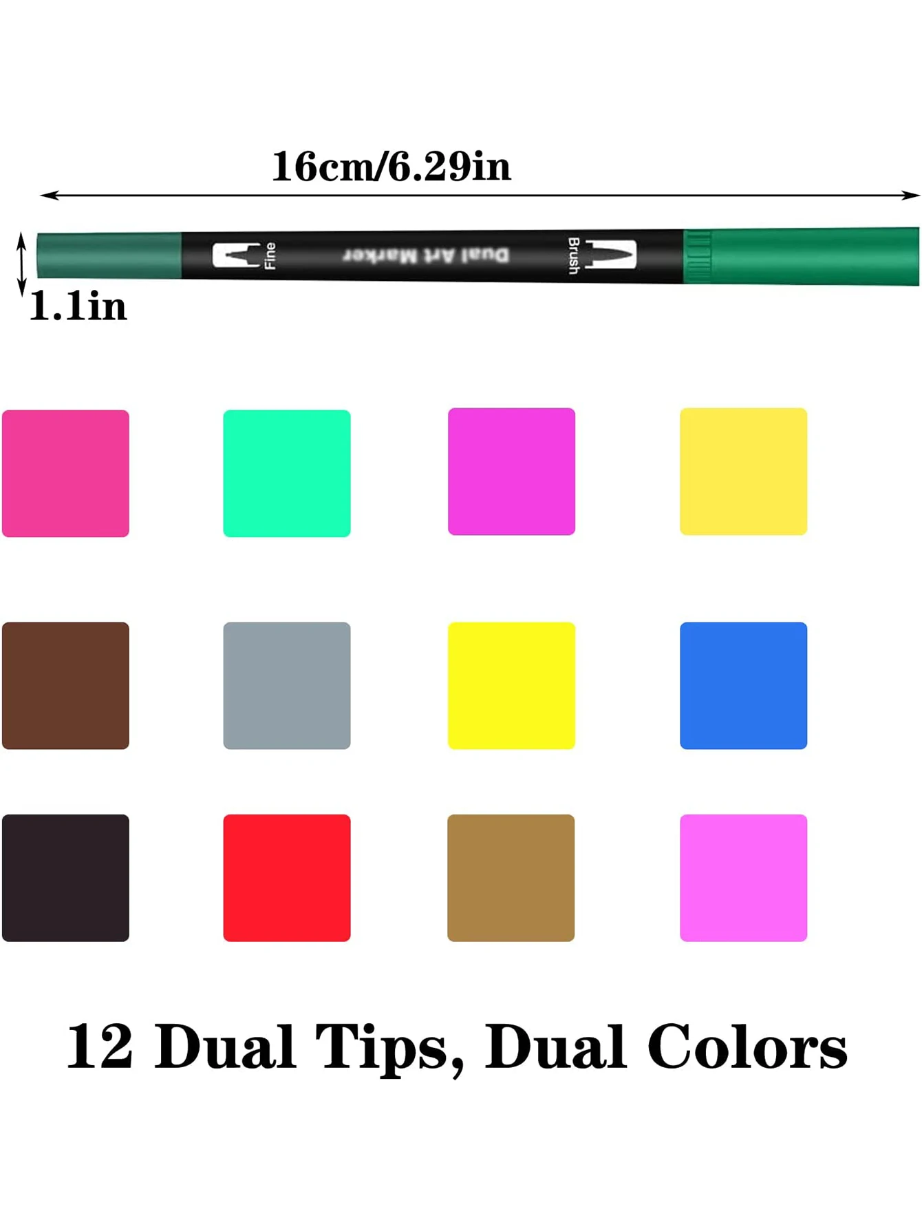 Bview Art 12 Coloring Brush and Fine Tip Art Marker Set Dual Brush Pens for Calligraphy, Drawing, Manga, Bullet Journal