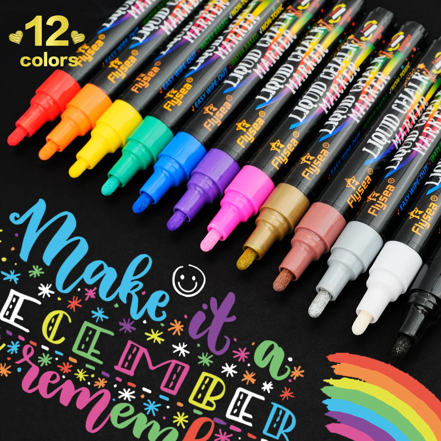 12PCS/Set Liquid Chalk Marker Pens Erasable LED Writing Board Glass Window Art 12 Colours Marker Pens