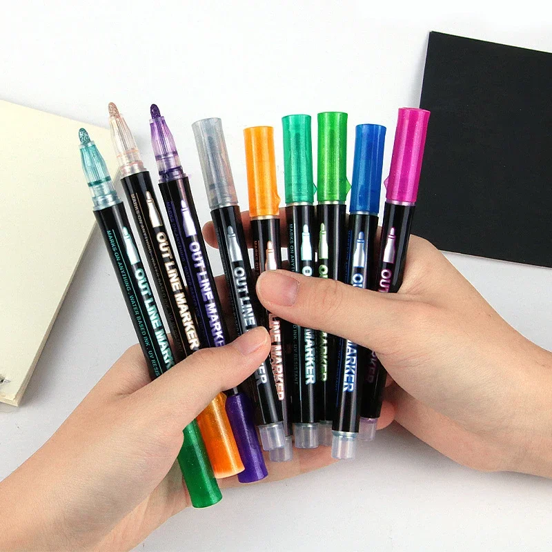 24 Color Double Line Outline Art Pen Marker Pen DIY Graffiti Outline Marker Pen Highlighter Scrapbook Diary Poster Card