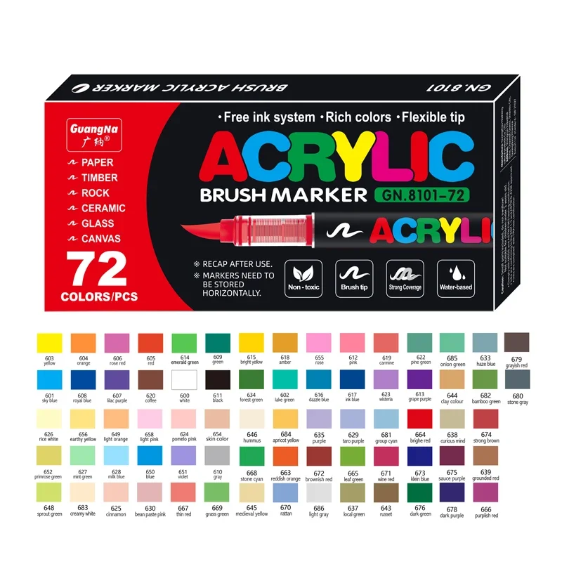 12/24/36/48/72 Pcs GuangNa Acrylic Color Soft Head Markers Painted Graffiti Ceramic DIY Box Gfit Marker Set Festival Art Supply