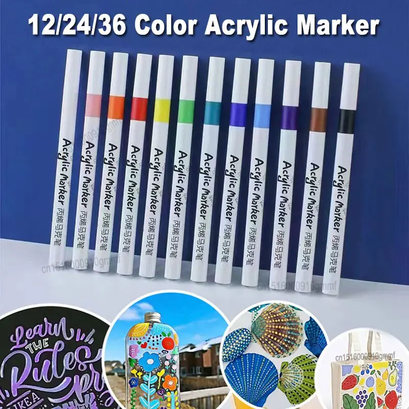 12/24/36 Color Set Acrylic Paint Art Marker Pen DIY Graffiti Drawing For Card Ceramic Rock Stone Mug Glass Fabric Clothes Wood