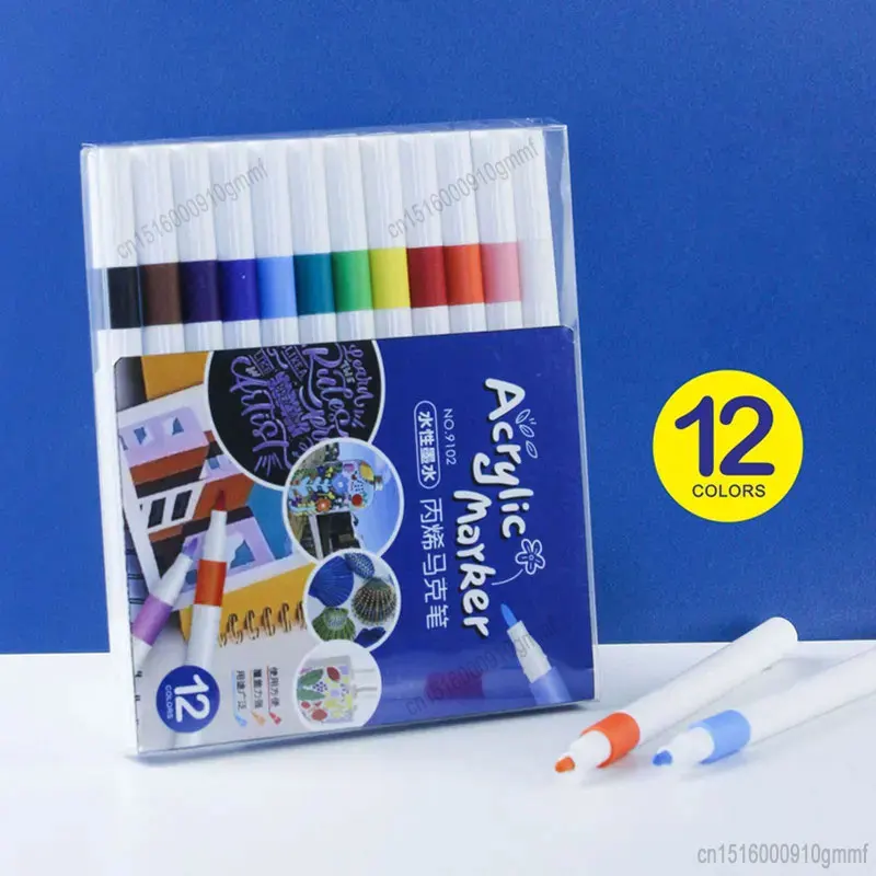 12/24/36 Color Set Acrylic Paint Art Marker Pen DIY Graffiti Drawing For Card Ceramic Rock Stone Mug Glass Fabric Clothes Wood