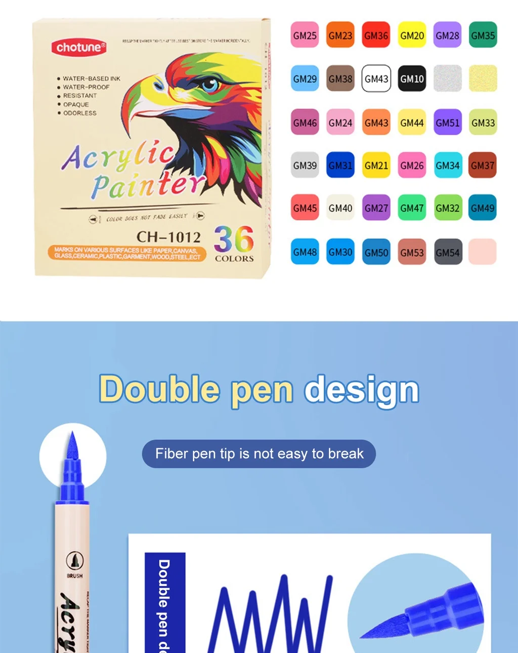 Double Ended Acrylic Marker 12/24/36 Color Waterproof Art Supplies School Stationery