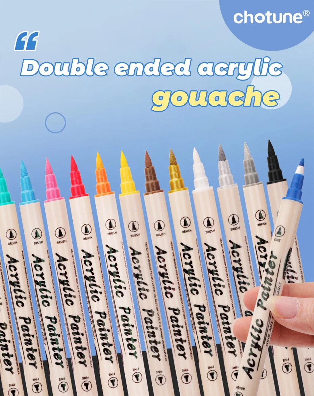 Double Ended Acrylic Marker 12/24/36 Color Waterproof Art Supplies School Stationery