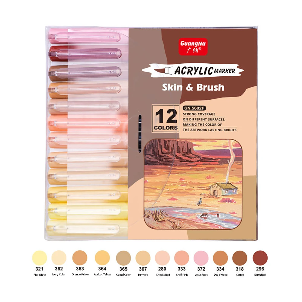 12 Skin Tones Soft Art Markers Acrylic Paint Pens Set for Sketch Portrait Manga Drawing Illustration Sketching Art Supplies