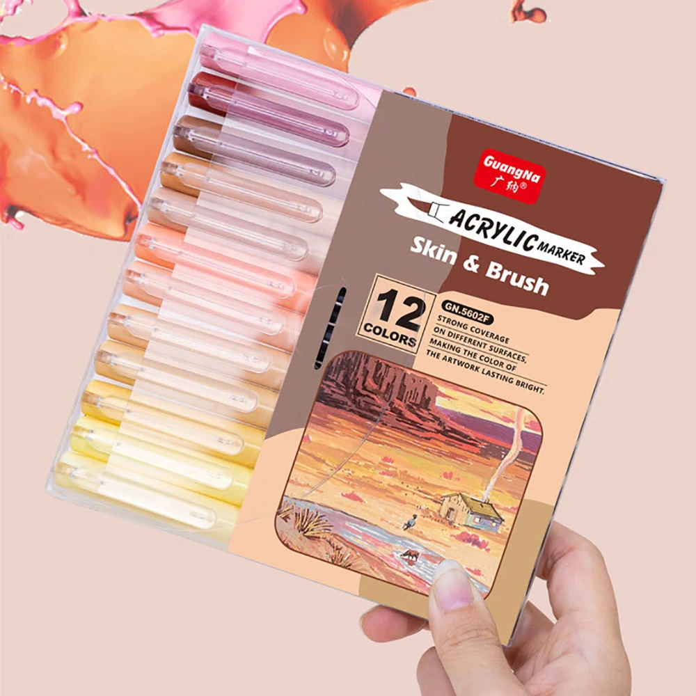 12 Skin Tones Soft Art Markers Acrylic Paint Pens Set for Sketch Portrait Manga Drawing Illustration Sketching Art Supplies