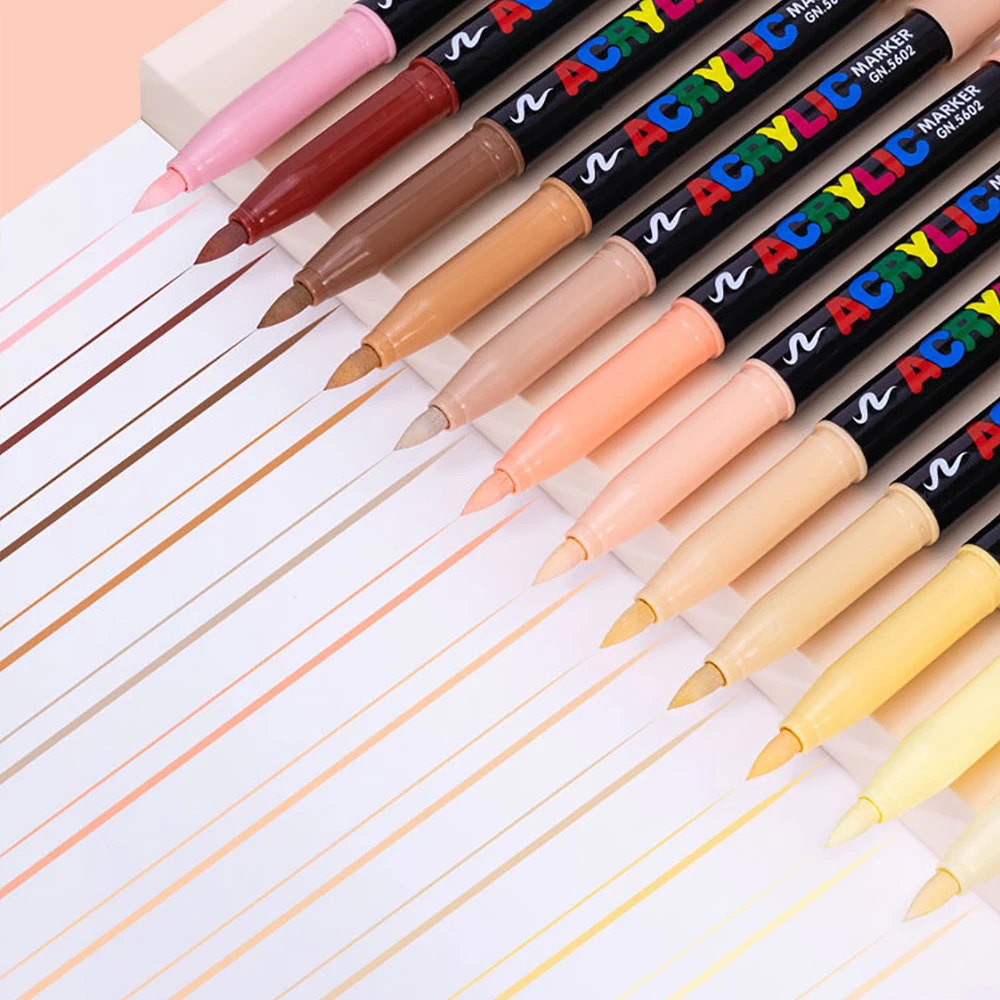 12 Skin Tones Soft Art Markers Acrylic Paint Pens Set for Sketch Portrait Manga Drawing Illustration Sketching Art Supplies