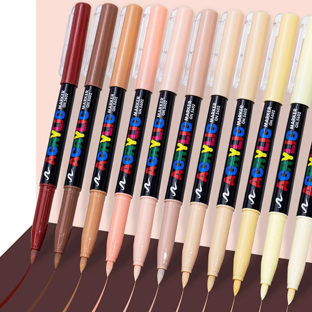 12 Skin Tones Soft Art Markers Acrylic Paint Pens Set for Sketch Portrait Manga Drawing Illustration Sketching Art Supplies