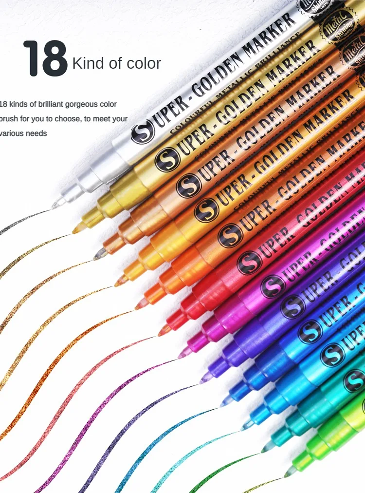 12/18 Metallic Colors Marker Colorful Paint Pen Art Waterproof Highlighter Marker Pen Graffiti Manga Stationery Art Supplies