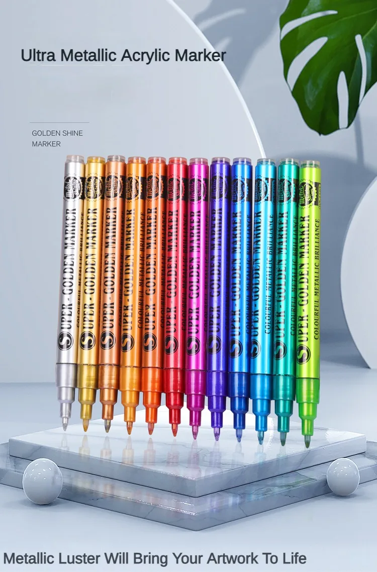 12/18 Metallic Colors Marker Colorful Paint Pen Art Waterproof Highlighter Marker Pen Graffiti Manga Stationery Art Supplies