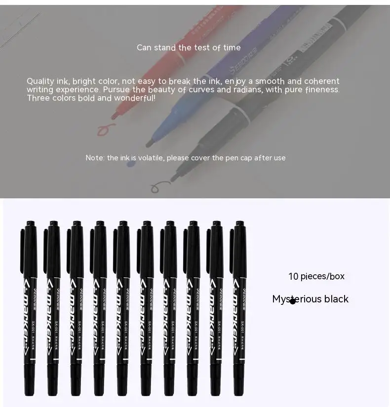 10pcs/set Twin Tip Permanent Art Markers Pens Fine Point Waterproof Oily Black/Red/Blue Ink Sketchbook Painting School Supplies