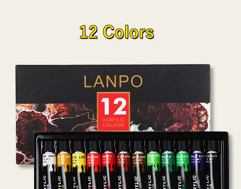 Acrylic Paints Set 12/24 Colors Professional Brush Set 12ml Tubes Artist Drawing Painting Pigment Hand Painted Wall Paint DIY