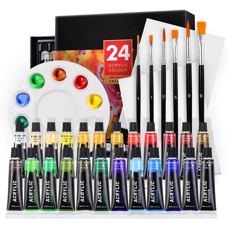 Acrylic Paints 12/24 Colors Professional Set 12ml Tubes Artist Drawing Gouache Fabric Glass Oil water color Paint Art supplies