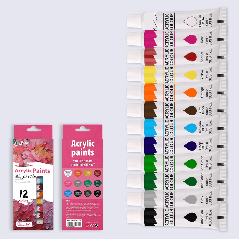 12 Colors Acrylic Oil Watercolor Paints Set in Tubes Academy Gouache Pigment for Artists Kids Beginners Painting Art Supplies