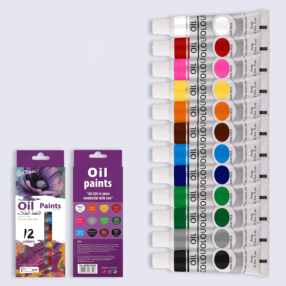 12 Colors Acrylic Oil Watercolor Paints Set in Tubes Academy Gouache Pigment for Artists Kids Beginners Painting Art Supplies